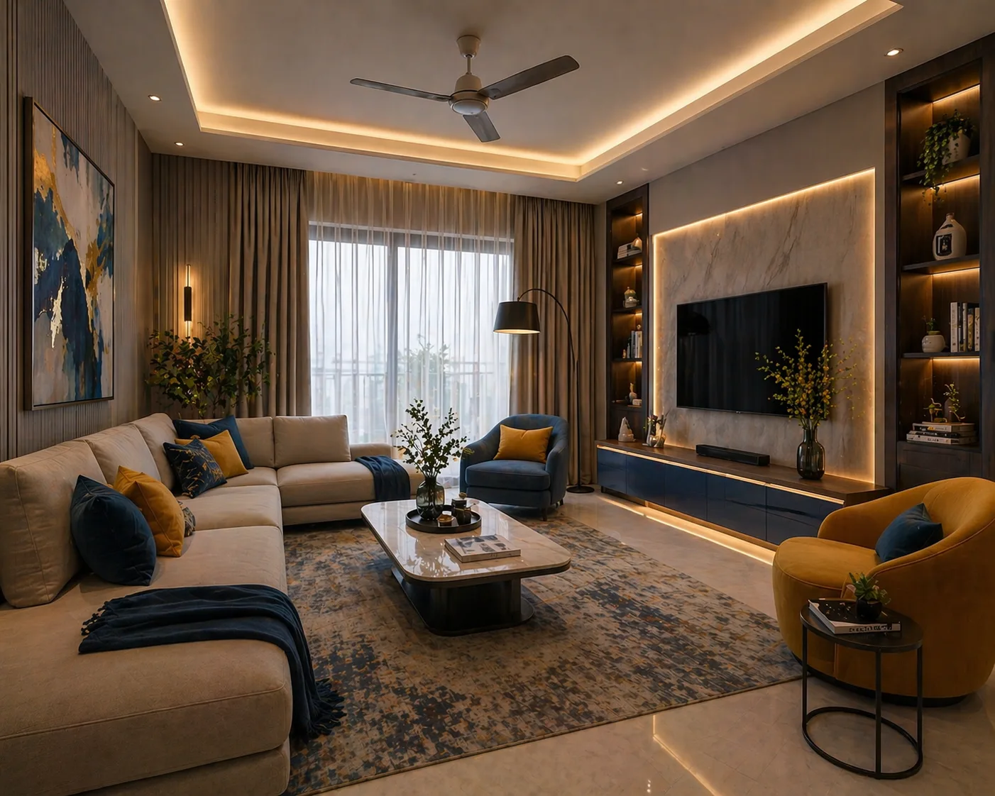Living room with ambient lighting concept, Jaipur