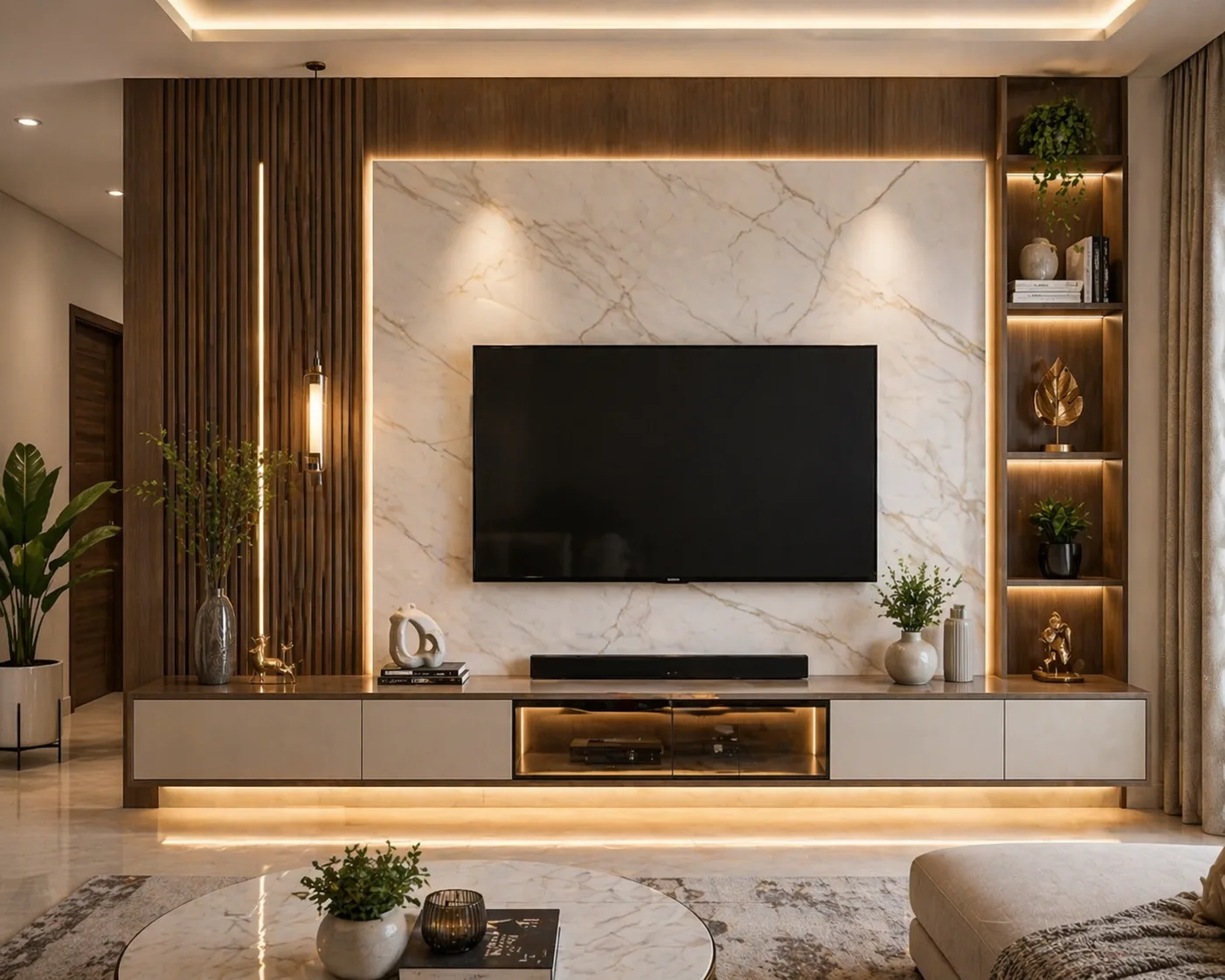 Media wall with integrated lighting concept, Jaipur