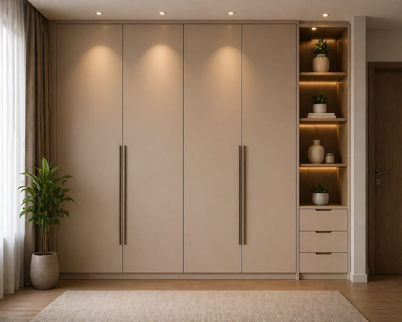 Floor-to-ceiling designer wardrobe concept with ambient lighting