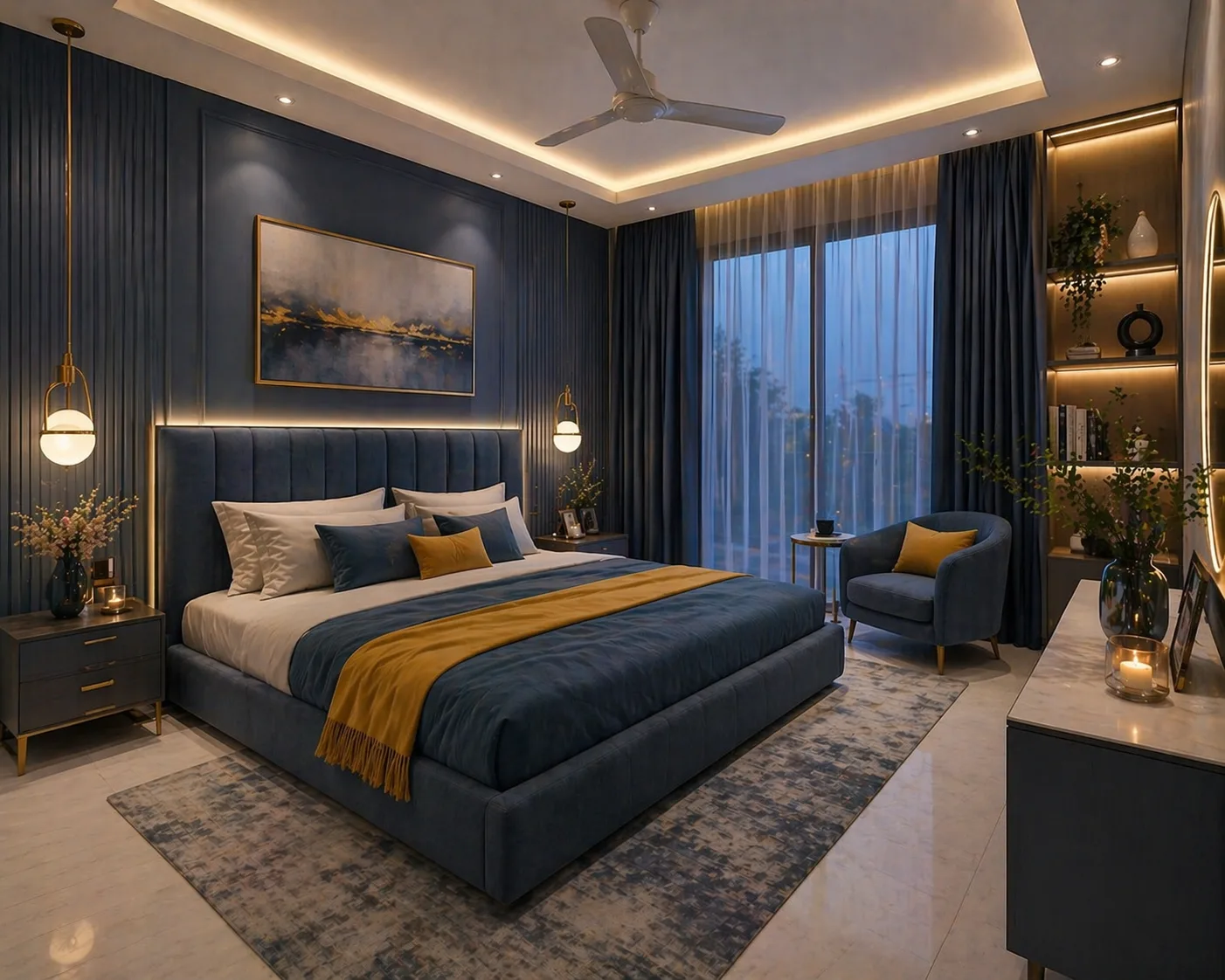 Luxury master bedroom suite concept with walk-in wardrobe