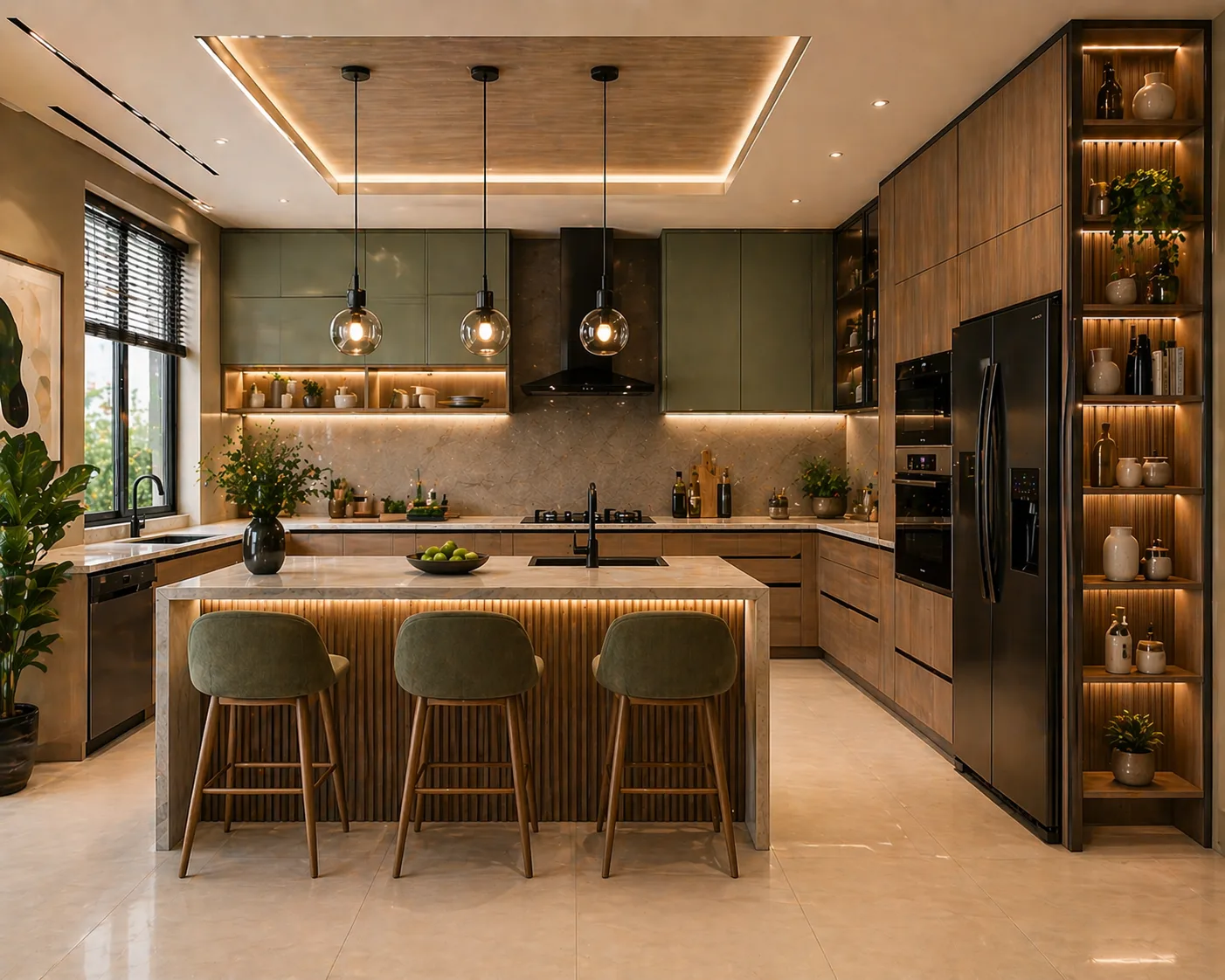 Modern modular kitchen concept with quartz countertops