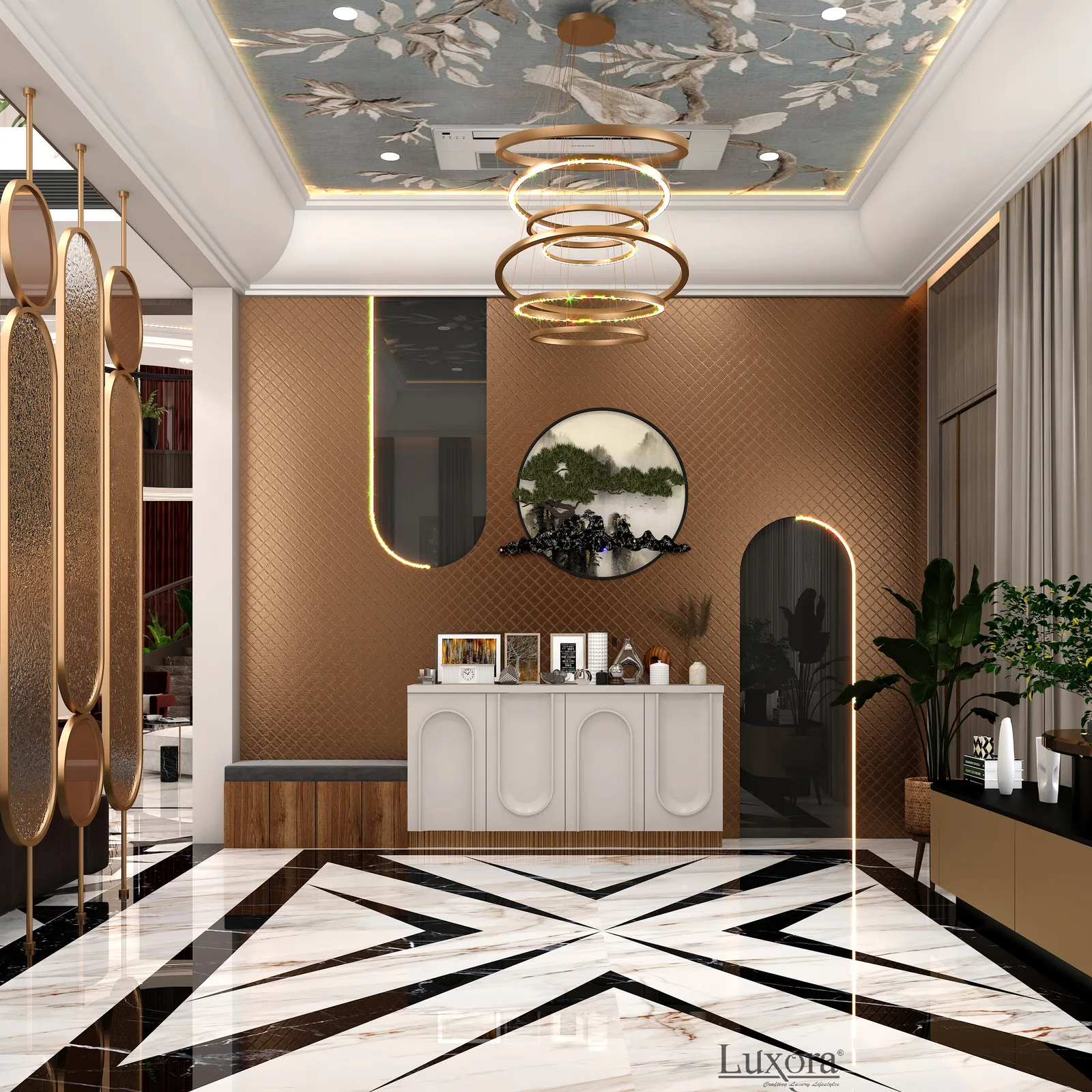A villa foyer, styled after a full-home renovation